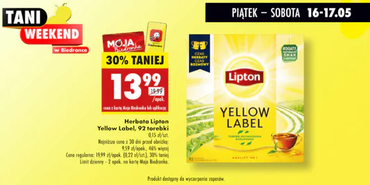 Biedronka: -30% na herbatę Lipton Yellow Label 16.05.2025