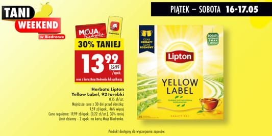 Biedronka: -30% na herbatę Lipton Yellow Label 16.05.2025
