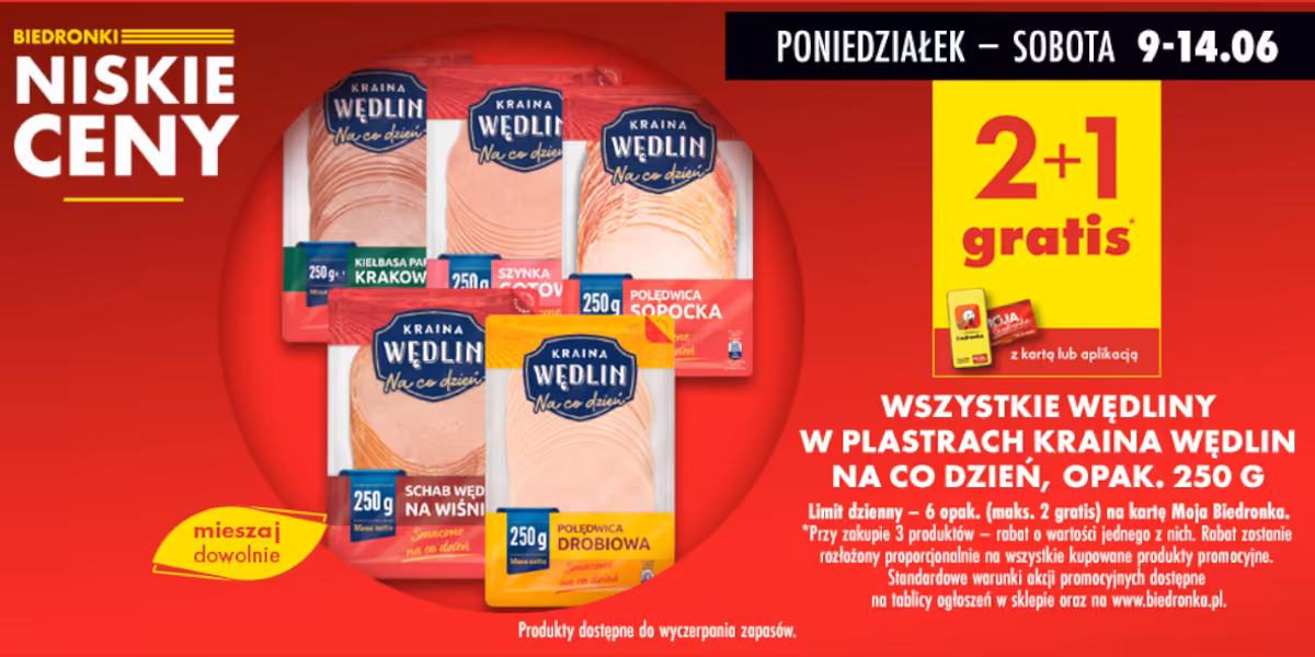 Biedronka: 2+1 GRATIS na wszystkie wędliny w plastrach