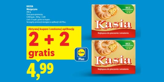 Lidl: KUPON 2 + 2 GRATIS na margarynę Kasia 17.03.2026