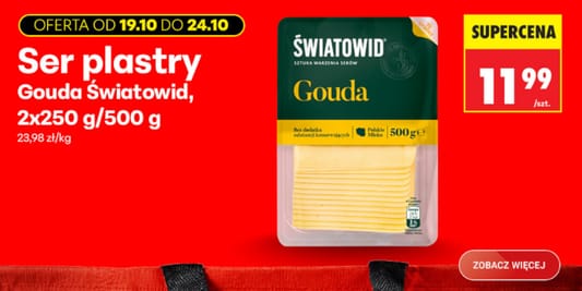 Biedronka: 11,99 zł za ser Gouda Światowid 2x250 g 19.10.2026