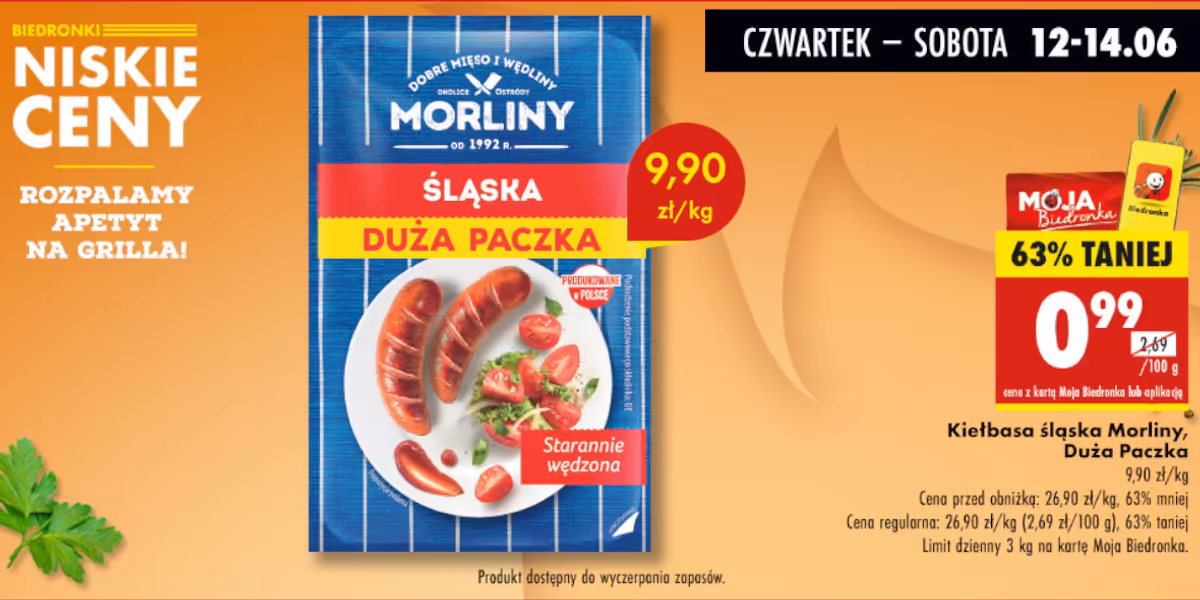 Biedronka: -63% na kiełbasę śląską Morliny Duża Paczka
