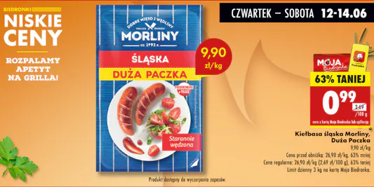 Biedronka: -63% na kiełbasę śląską Morliny Duża Paczka 12.06.2025