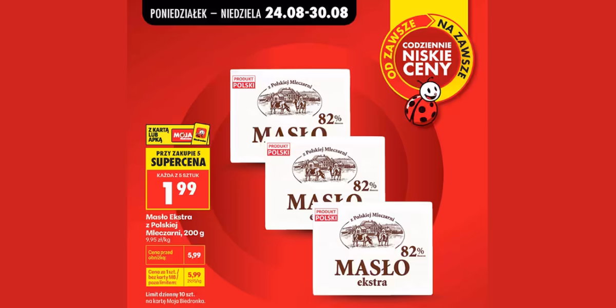 Biedronka: SUPERCENA na masło Ekstra z Polskiej Mleczarni