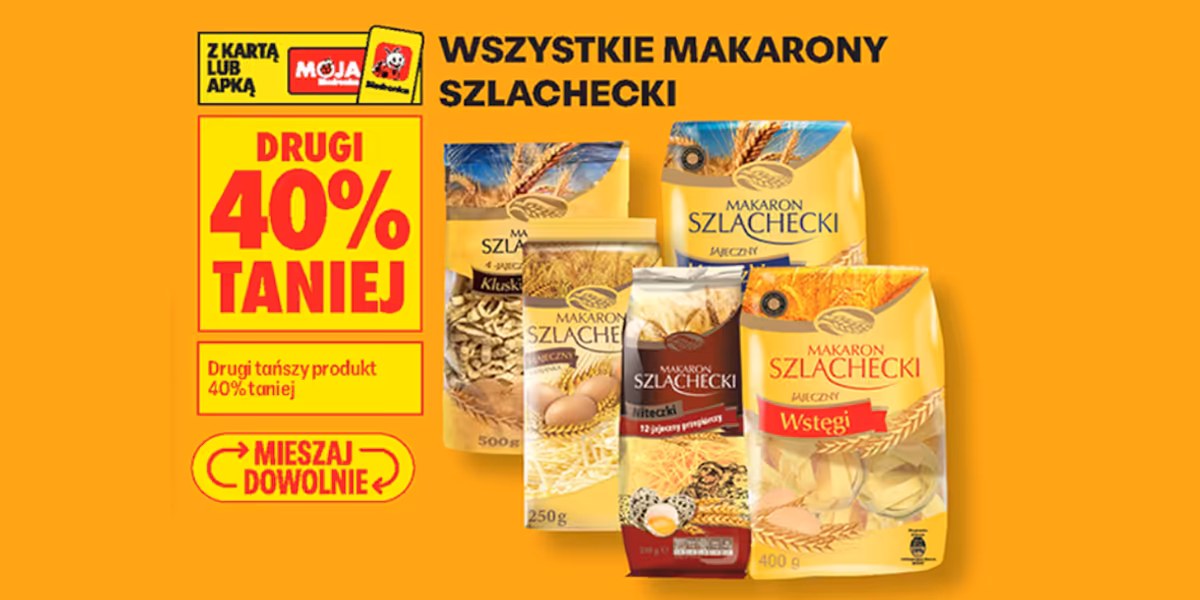 Biedronka: -40% na wszystkie makarony Szlachecki