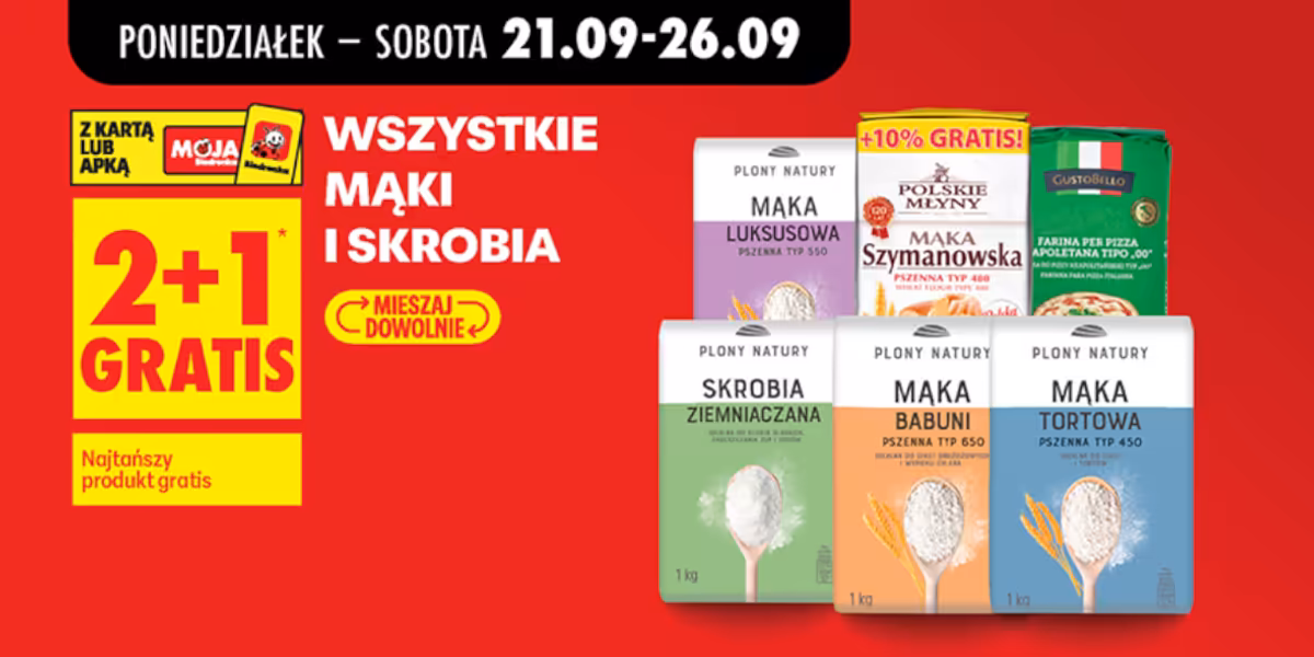 Biedronka: 2+1 GRATIS na wszystkie mąki i skrobię