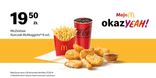 McDonald's: 19,50 zł McZestaw Kurczak McNuggets® 6 szt. 02.01.2026