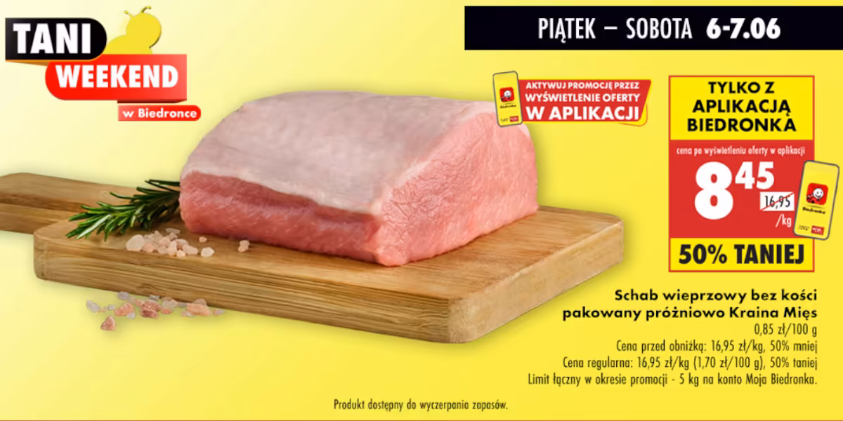 Biedronka: -50% na schab wieprzowy bez kości