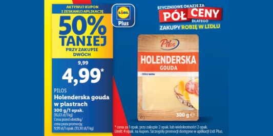 Lidl: KUPON -50% na holenderską goudę 02.01.2025