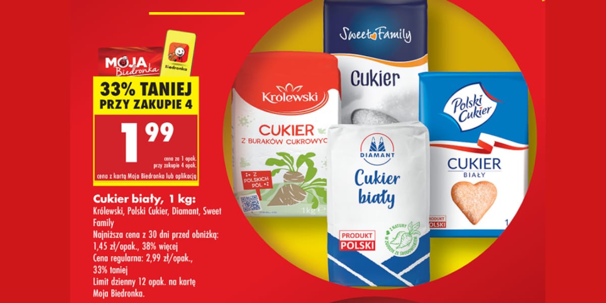 Biedronka: -33% na cukier biały
