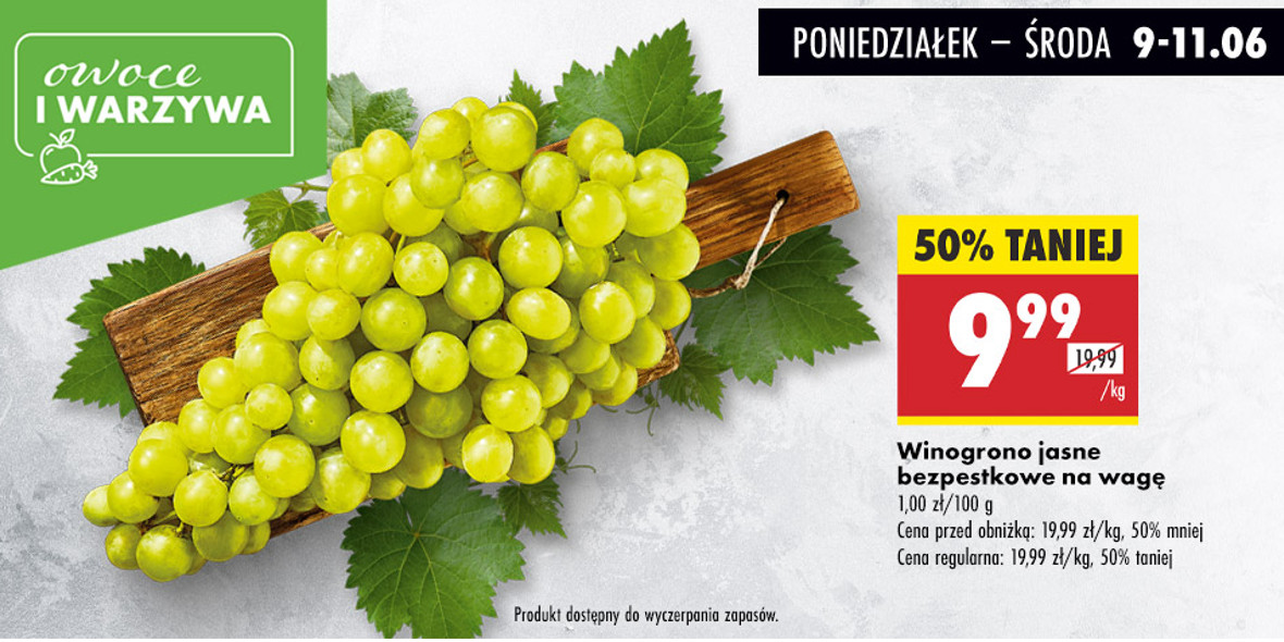 Biedronka: -50% na winogrona jasne 09.06.2025