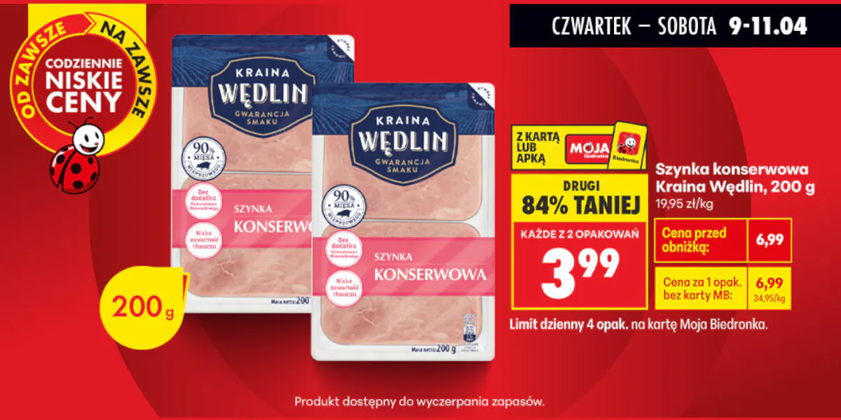 Biedronka: -84% na szynkę konserwową Kraina Wędlin