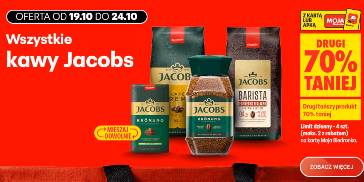 Biedronka: -70% na wszystkie kawy Jacobs