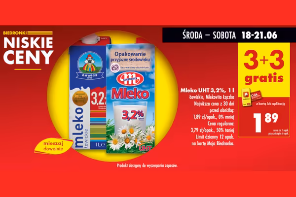 : 3+3 GRATIS na mleko UHT 3,2%