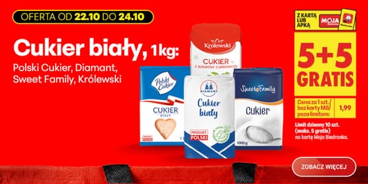 Biedronka: 5+5 GRATIS na cukier biały 22.10.2026