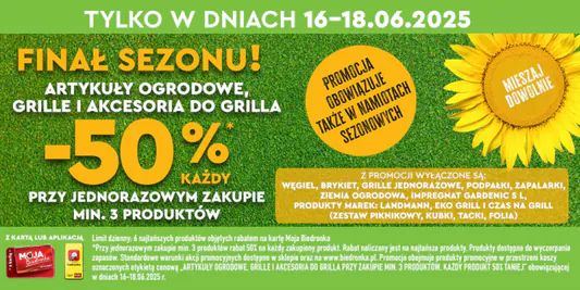 Biedronka: -50% na art. ogrodowe, grille i akcesoria do grilla 16.06.2025