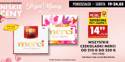 Biedronka: 14,99 zł za czekoladki Merci 19.05.2025