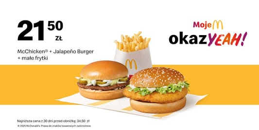 McDonald's: 21,50 zł McChicken® + Jalapeno Burger + Małe frytki 04.12.2025