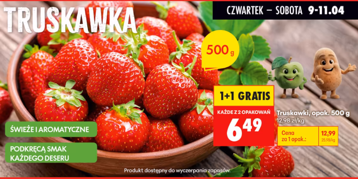 Biedronka: 1+1 GRATIS na truskawki, opak. 500 g