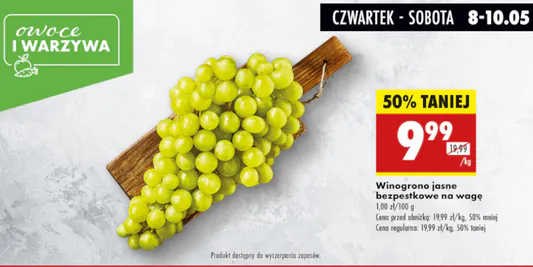 Biedronka: -50% na winogrona jasne bezpestkowe na wagę 08.05.2025