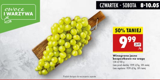 Biedronka: -50% na winogrona jasne bezpestkowe na wagę 08.05.2025