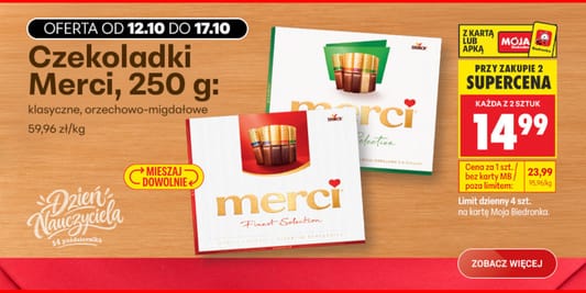 Biedronka: 14,99 zł za czekoladki Merci 12.10.2026
