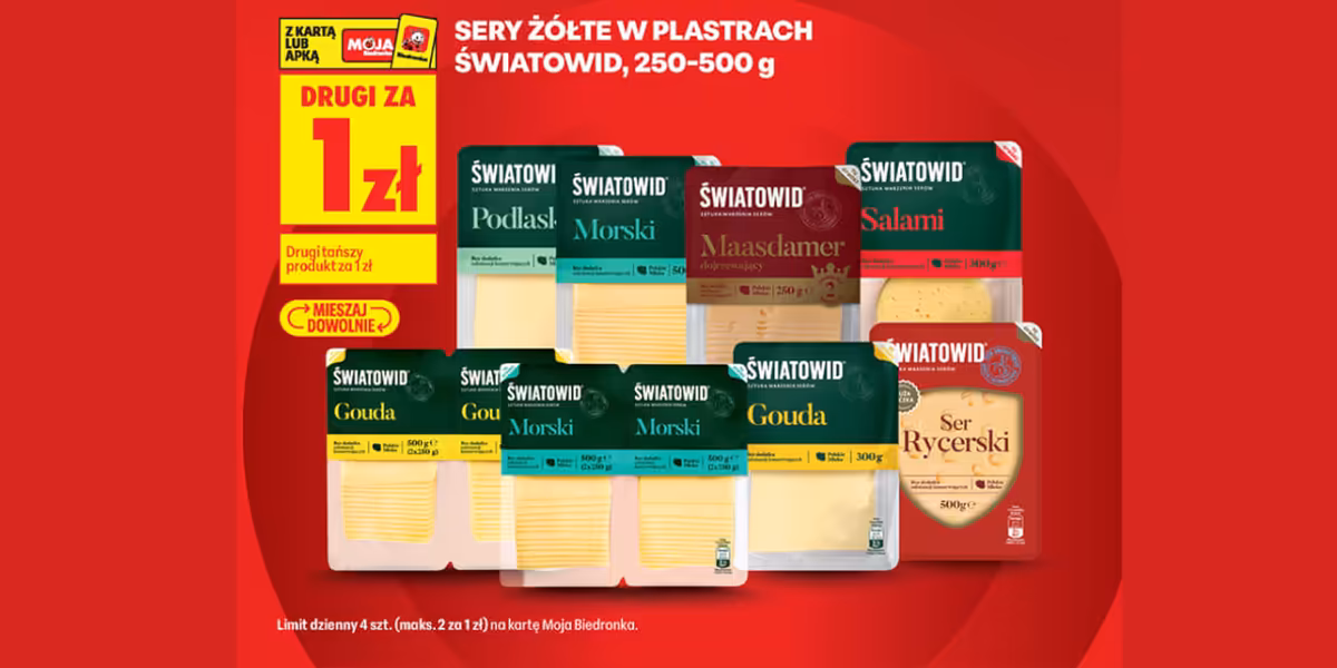 Biedronka: 1 zł za sery żółte w plastrach Światowid 250-500 g