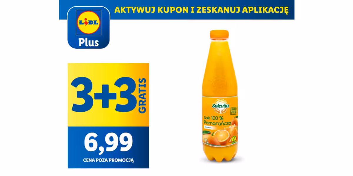 Lidl: KUPON 3 + 3 GRATIS na soki Solevita