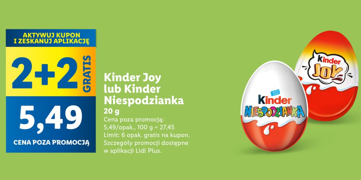 Lidl: KUPON 2+2 GRATIS na Kinder Joy lub Niespodziankę 19.03.2025