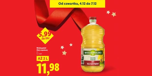 Lidl: 11,98 zł za olej rzepakowy 04.12.2025