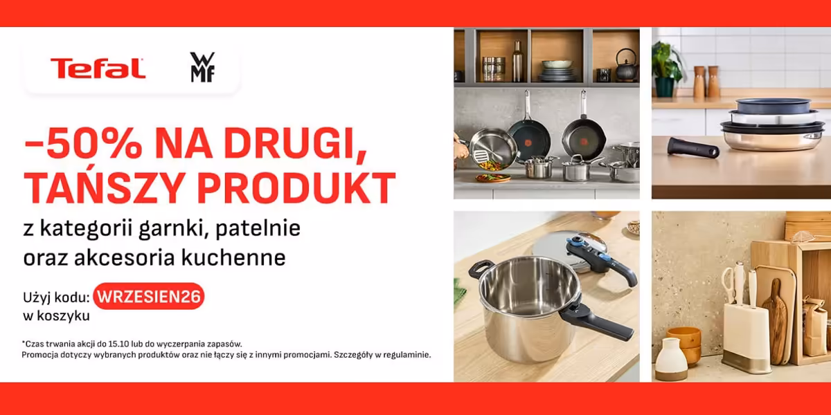 Tefal: KOD rabatowy -50% na drugi tańszy produkt