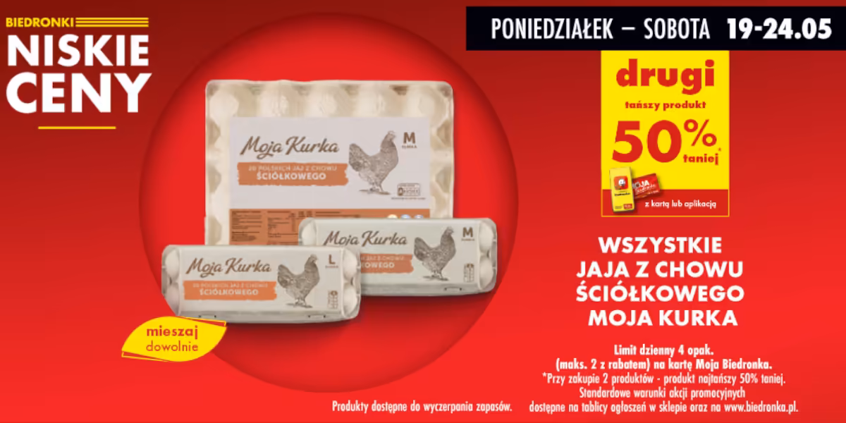 Biedronka: -50% na wszystkie jaja ściółkowe Moja Kurka
