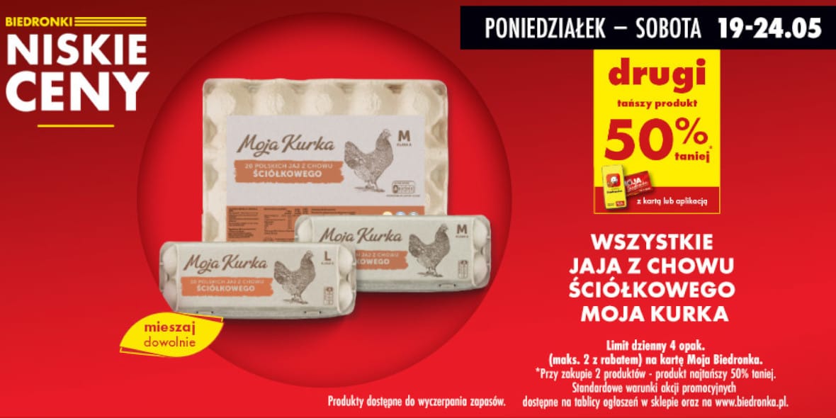 Biedronka: -50% na wszystkie jaja ściółkowe Moja Kurka 19.05.2025
