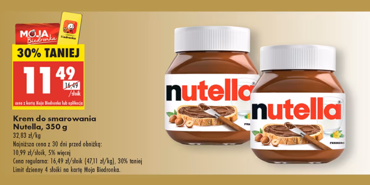 Biedronka: -30% na krem do smarowania Nutella, 350 g