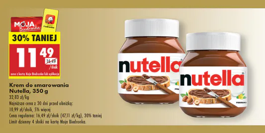 Biedronka: -30% na krem do smarowania Nutella, 350 g 03.06.2025