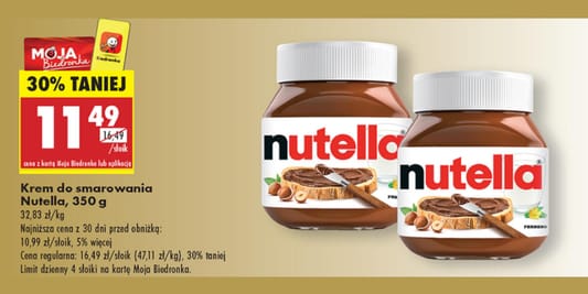 Biedronka: -30% na krem do smarowania Nutella, 350 g 03.06.2025