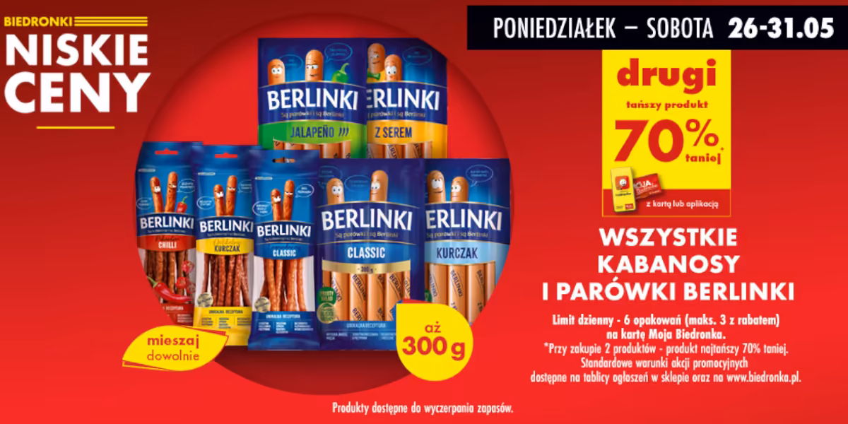 Biedronka: -70% na wszystkie kabanosy i parówki Berlinki