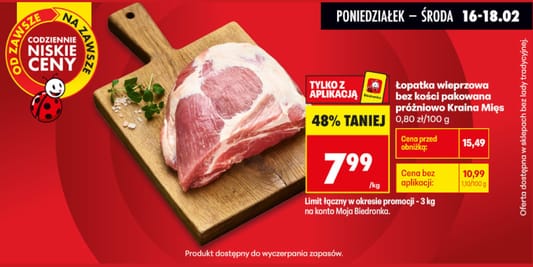 Biedronka: -48% na łopatkę wieprzową bez kości 16.02.2026