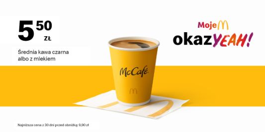 McDonald's: 5,50 zł Średnia kawa czarna albo z mlekiem 22.07.2024