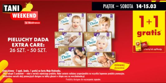 Biedronka: 1+1 GRATIS na pieluchy Dada Extra Care 14.03.2025