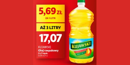 Lidl: 17,07 zł za olej rzepakowy Kujawski, 3 L 25.07.2024