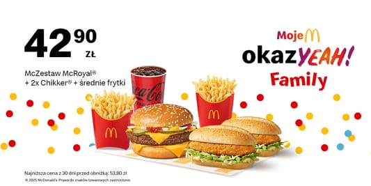 McDonald's: 42,90 zł McZestaw McRoyal® +2x Chikker® + średnie frytki 04.12.2025