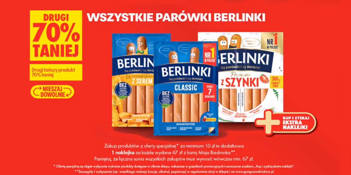 Biedronka: -70% na wszystkie parówki Berlinki