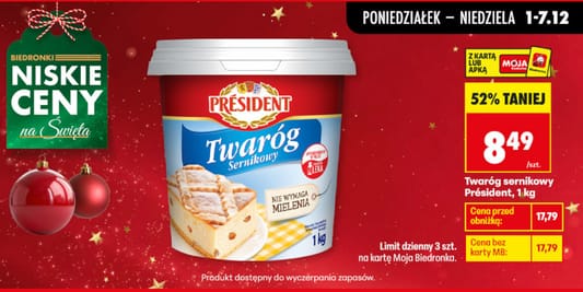 Biedronka: -52% na Twaróg sernikowy President 01.12.2025