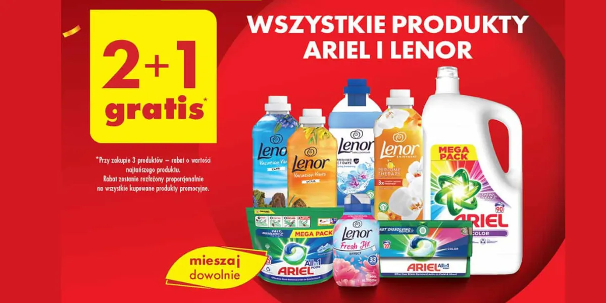 Biedronka: 2+1 GRATIS na wszystkie produkty Ariel i Lenor