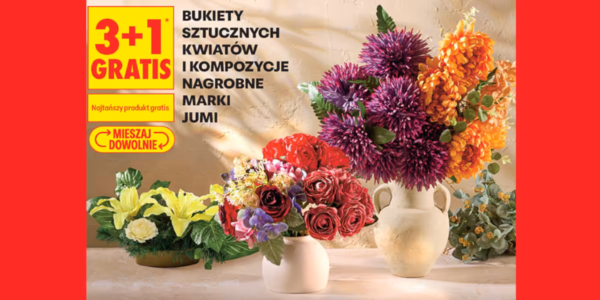 Biedronka: 3+1 GRATIS na sztuczne kwiaty i kompozycje nagrobne Jumi