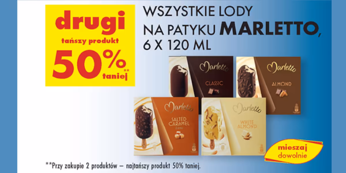 Biedronka: -50% na lody Marletto na patyku, 6x120 ml