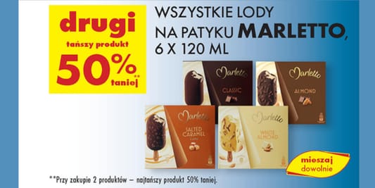 Biedronka: -50% na lody Marletto na patyku, 6x120 ml 03.06.2025