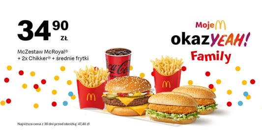 McDonald's: 34,90 zł McZestaw McRoyal® +2x Chikker®+średnie frytki 14.04.2025