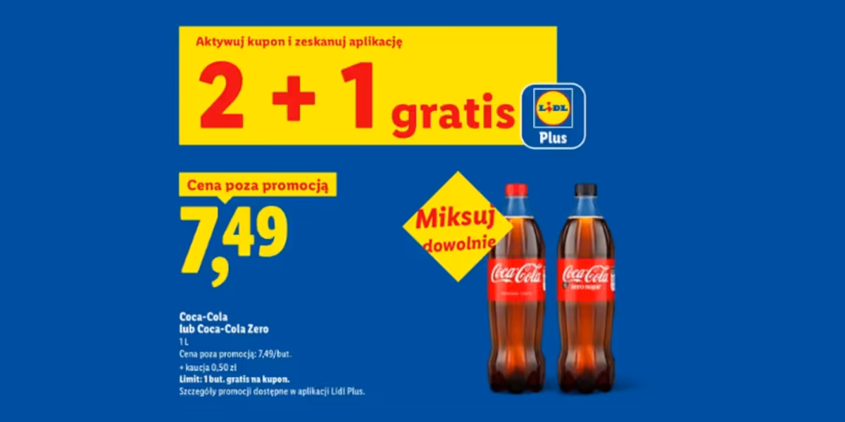 Lidl: 2 + 1 GRATIS na napój Coca-Cola lub Coca-Cola Zero